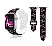 Breast Cancer Awareness Watch Band Compatible with Apple Watch 42mm 44mm 45mm,Pink Ribbons Print Smartwatch Band Adjustable Soft Silicone Sport Strap Replacement for iWatch Series SE/8/7/6/5/4/3/2/1