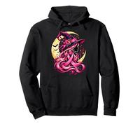 Breast Cancer Awareness Witch Pink Ribbon Moon Bats Women Pullover Hoodie