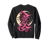 Breast Cancer Awareness Witch Pink Ribbon Moon Bats Women Sweatshirt