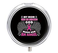 Breast Cancer Awareness with Pink Ribbons Iron Pill Box Case Organizer with Internal Separate Plastic Dividers, Travel Small Medicine Bag Holder Carrier Round Container