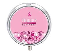 Breast Cancer Awareness with Pink Ribbons Iron Pill Box Case Organizer with Internal Separate Plastic Dividers, Travel Small Medicine Bag Holder Carrier Round Container
