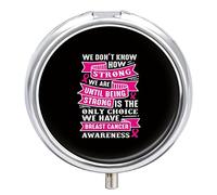 Breast Cancer Awareness with Pink Ribbons Iron Pill Box Case Organizer with Internal Separate Plastic Dividers, Travel Small Medicine Bag Holder Carrier Round Container