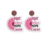 Breast Cancer Awareness Wooden Earrings Pink Ribbon Fight Hope Dangle Drop Earrings Cancer Survivor Support Gifts, Wood, No Gemstone