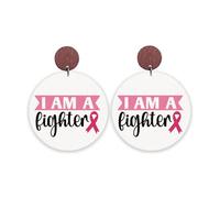Breast Cancer Awareness Wooden Earrings Pink Ribbon Fight Hope Dangle Drop Earrings Cancer Survivor Support Gifts, Wood, No Gemstone