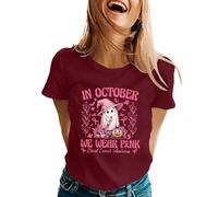 Breast Cancer Beat Cancer T-Shirt Pink Ribbon Tshirt Girl Breast Gift T-Shirt Tops for Ladies Womens T Shirts Let's F##K Pink T-Shirts Adults Gifts for Women Funny (Wine,M)