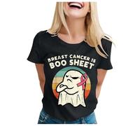 Breast Cancer Beat Cancer T-Shirt Pink Ribbon Tshirt Pink Ribbon Breast Awareness T-Shirt Womens Tops Womens T Shirts Let's F##K Short Sleeve Shirt Gifts for Women (Black,L)