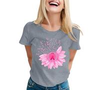 Breast Cancer Beat Cancer T-Shirt Pink Ribbon Tshirt This is My Fighting Shirt T-Shirt Summer Tops for Women UK Research Tshirt Women Hot Pink Tshirts UK Gifts for (Grey,XL)