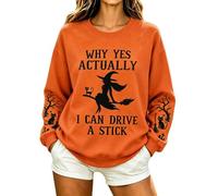 Breast Cancer Can't Break This Witch Halloween Sweatshirts Women | Funny Witch Print Pullover Novelty Halloween Costumes Casual Long Sleeve Breast Cancer Tops Fashion Festival Party Clothes