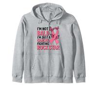 Breast Cancer Fighter Pink Ribbon Rockstar Bald Head Zip Hoodie