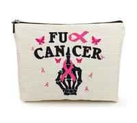 Breast Cancer Gifts for Women, Washed Double-sided Printied Waterproof Linen Makeup Cosmetic Bags, Beige, Cancer-1