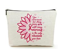 Breast Cancer Gifts for Women, Washed Double-sided Printied Waterproof Linen Makeup Cosmetic Bags, Beige, Sunflower Cancer