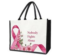 Breast Cancer Gifts Tote Bags for Women, Nobody Fights Alone Canvas Tote Bag, Cancer Awareness Gifts for Women Chemo Patients Breast Cancer Survivors, Reusable Grocery Beach Bag Shopping Handbag -04,