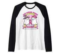 Breast Cancer Halloween Ghost in October We Wear Pink Ribbon Raglan Baseball Tee