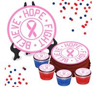 Breast Cancer Hope Fight Believe Cake or Cupcake Icing Toppers - Charity Support Cake Decorations Perfect For Cakes Brownies Cookies Muffins & More! (1 x 8 Inch Circle Cake Topper (20.3cm x 20.3cm))