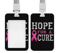 Breast Cancer Hope for A Cure Funny ID Card Badge Holder Vertical Protector Case with Lanyard for Office Work