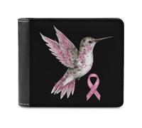 Breast Cancer Jeweled Hummingbird in October Men's Wallet Bifold RFID Blocking Wallet Slim Billfold Pocket with Card Holders for Women