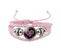 Breast Cancer Leather Bracelets for Women Adjustable Fashion Braided Rope Bracelet Pink Ribbon Braided Awareness Glass Charms Vintage Bracelet Wrap Breast Cancer Month Accessories
