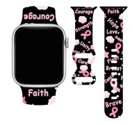 Breast Cancer Pink Ribbon IWatch Bands Series 10 Compatible With Apple Watch, Faith Hope Love Courage Wristbands 42/44/45/49mm Silicone Strap Adjustable Replacements Series 11 9 Se Ultra For Women Men
