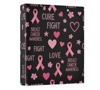 Breast Cancer Pink Ribbons Black 1.5 Inch Binders 3 Ring with Anti-Slip Clip, Three Ring Binder Decorative Basic Binder Organizer for School Office Supplies, 1 Pack