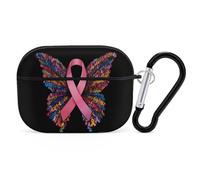 Breast Cancer Rainbow Ribbon Butterfly Headphone Case Compatible for AirPods Pro Hard Shell Cases Cover Protective with Keychain