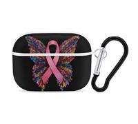 Breast Cancer Rainbow Ribbon Butterfly Headphone Case Compatible for AirPods Pro Hard Shell Cases Cover Protective with Keychain