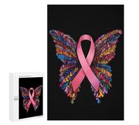 Breast Cancer Rainbow Ribbon Butterfly Jigsaw Puzzle for Adults Wooden Puzzles Home Decor And Gifts 300 PCS