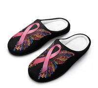 Breast Cancer Rainbow Ribbon Butterfly Men Slippers Funny House Shoes Cotton Slipper for Indoor Outdoor