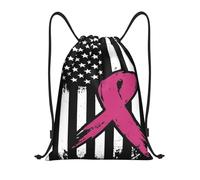 Breast Cancer Ribbon America Flag Sports Backpack Lightweight Drawstring Bag Unisex Gym String Bag For Climbing Yoga Shopping 39X46Cm