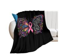 Breast Cancer Ribbon Butterfly Throw Blanket Soft Flannel Bed Blankets
