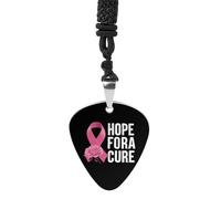 Breast Cancer Ribbon Cure Womens Guitar Pick Necklace for Men Pendant with Chain Music Accessory