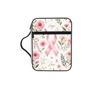 Breast-Cancer-Ribbon-Hope Bible Cover Case with Handle, Water-Resistant Oxford Fabric Bible Bag Organizer with Zipper Pockets for Church