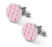 Breast Cancer Ribbon Shirt Cufflinks for Men Cuff Links Tie Father Husband Wedding Business 1.7cm