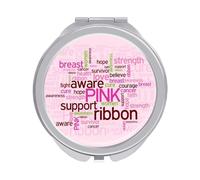 Breast Cancer Ribbon Words Support Love Hope Strength Folding Make Up Mirror, Compact 2X/1X Magnification Mirror, Women Portable Travel Makeup Mirror 2.4 x 2.4 inch