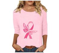 Breast Cancer Shirt, Cancer t Shirt, Breast Cancer Awareness T-Shirt Breast Cancer T Shirts for Women Breast Cancer Awareness T-Shirt Pin k Ribbon Short Sleeve Tops Breast Cancer T Shirts (Beige, M)
