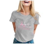 Breast Cancer Shirt for Women Pink Ribbon Pink Shirt Cancer T-Shirt Womens Tops Race for Life Research T-Shirt Formal Slim Fit Women Breast Gifts October Family Mom (Grey,S)