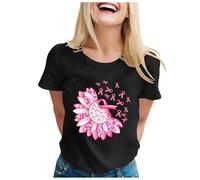 Breast Cancer Shirt for Women Pink Ribbon Tshirt Cancer Pink T-Shirt Awareness Tee Tops Race for Life T Shirt T-Shirts Adults Breast Gifts Women Funny October Family (Black,L)