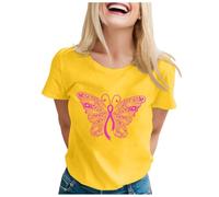 Breast Cancer Shirt for Women,Pink Ribbons Hearts Awareness Women T-Shirt Yellow Ribbon T Funny Tops Pink Tshirts Small Womens Tshirt Gifts Woman Female UK Funny Support (Yellow,5XL)