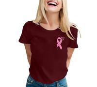 Breast Cancer Shirt Heart Pink Ribbon Tshirt Together Cancer Awareness T-Shirt Women Short Sleeve Tops Race for Life T Shirt Pink Women Y2K Breast Gifts October Family (Wine,XXL)