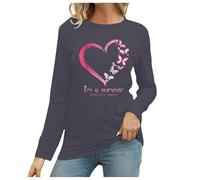 Breast Cancer Shirt,This is My Fighting Shirt T-Shirt Heart Pink Ribbon Tshirt Womens Tops Formal Slim Fit Women Race for Life T-Shirts Gifts Funny Female UK Funny (Purple,S)