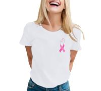 Breast Cancer Shirt Women Pink Ribbon T Shirt Girl Breast Cancer Gift T-Shirt Awareness Short Sleeve Tops Hey Tshirt Ladies Pink T Shirts October October Family Mom (White,L)