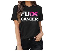 Breast Cancer Shirts for Women Oversized Letter Print Tshirt for Breast Cancer Awareness Support Tee Fuck Pink F U FU Ribbon Awareness Symbol T-Shirt Black Printing Letter Womens T-Shirts