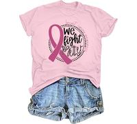 Breast Cancer Shirts for Women We Fight Toghter Cancer Awareness Shirt Pink Ribbons Printed Short Sleeve Tops, Pink, XXL