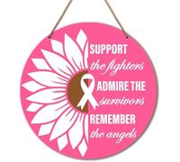 Breast Cancer Survivor Gift for Woman, Breast Cancer Awareness Gifts, Remember The Angles.Home Office Farmhouse Yard Garden Synthetic Round Wood Sign 12 x 12 inch