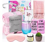 Breast Cancer Survivor Gifts for Women-Chemo Survivor, Ovarian, Breast Cancer Awareness Gift-Cancer Survivor Gift- 12ozTumbler, Blanket, Cancer Fighter Sock,Candle,Silk Sleep Mask (Blue Pink)