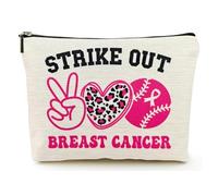 Breast Cancer Survivor Gifts for Women, Washed Double-sided Printied Waterproof Linen Makeup Cosmetic Bag, Beige, Strike Out Breast Cancer