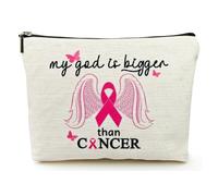 Breast Cancer Survivor Gifts for Women, Washed Double-sided Printied Waterproof Linen Makeup Cosmetic Bag, Beige, My God is Bigger Than Cancer