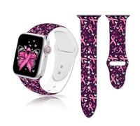 Breast Cancer Survivor Gifts Watch Band Compatible with Apple Watch Bands 40mm 38mm 41mm iWatch SE, Pink Ribbon Sport Soft Silicone Strap Replacement for iWatch Series 7 6 5 4 3 2 1 Unisex (Purple)