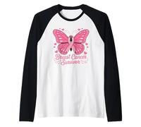 Breast Cancer Survivor Pink Butterfly Ribbon Raglan Baseball Tee