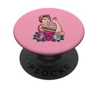 Breast Cancer Survivor Rosie Riveter Pink Ribbon PopSockets Adhesive PopGrip
