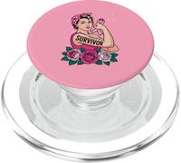 Breast Cancer Survivor Rosie Riveter Pink Ribbon PopSockets PopGrip for MagSafe
